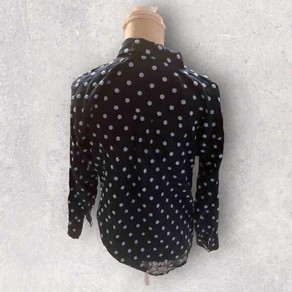J Jill | EUC Women’s Navy Blue Button-down with Embroidered Polka Dots Size XS P - Picture 4 of 6